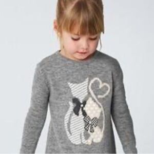 Mayoral Kitty Love Hearts Wool Blend Knit Sweater Gray & Cream Size 24mo